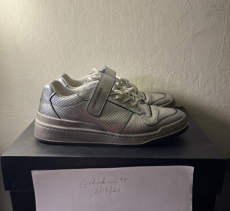 Saint Laurent - Sl24 Silver Worn-look Sneakers