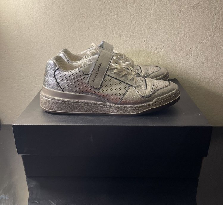 Saint Laurent - Sl24 Silver Worn-look Sneakers