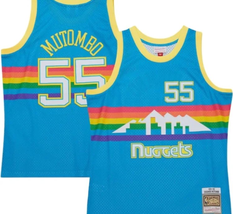 Dikembe Mutombo Denver Nuggets Hardwood Classics 199192 Tropical Swingman Jersey - Blue