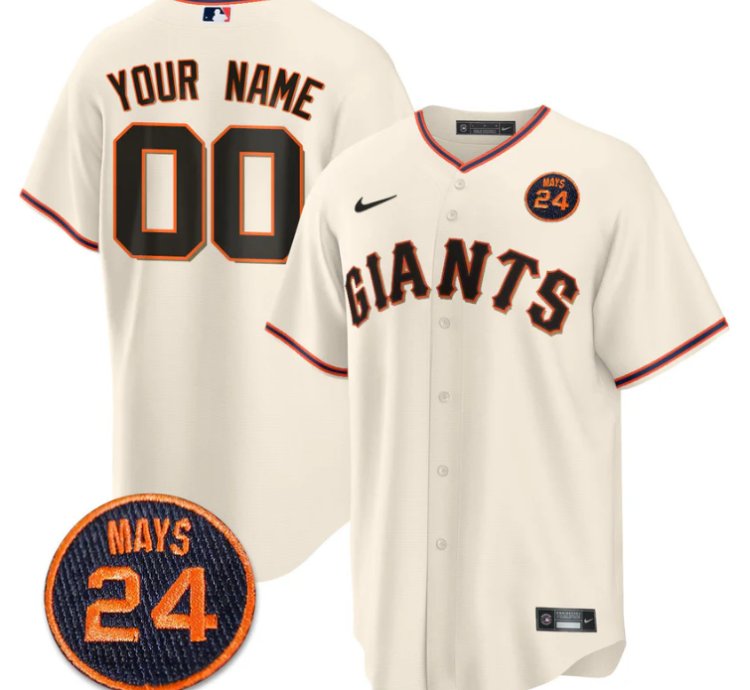 Custom San Francisco Giants Jersey 24 Willie Mays Patch 2024 Vapor Premier Limited Cream Home