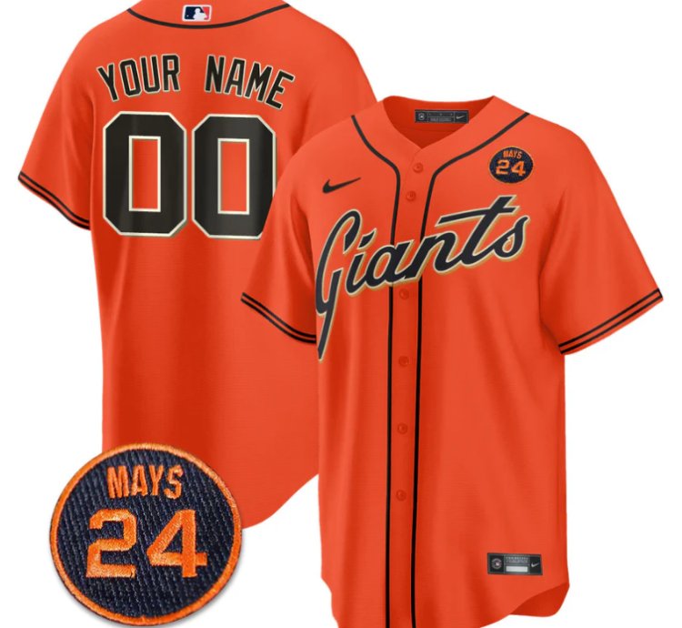 Custom San Francisco Giants Jersey 24 Willie Mays Patch 2024 Vapor Premier Limited Orange