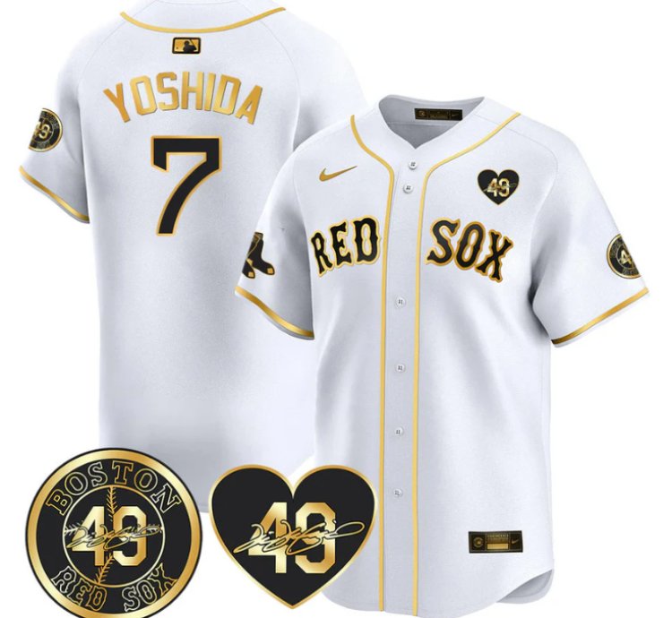 Masataka Yoshida Jersey 7 Boston Red Sox Tim Wakefield Memorial Patch Stitched White Gold