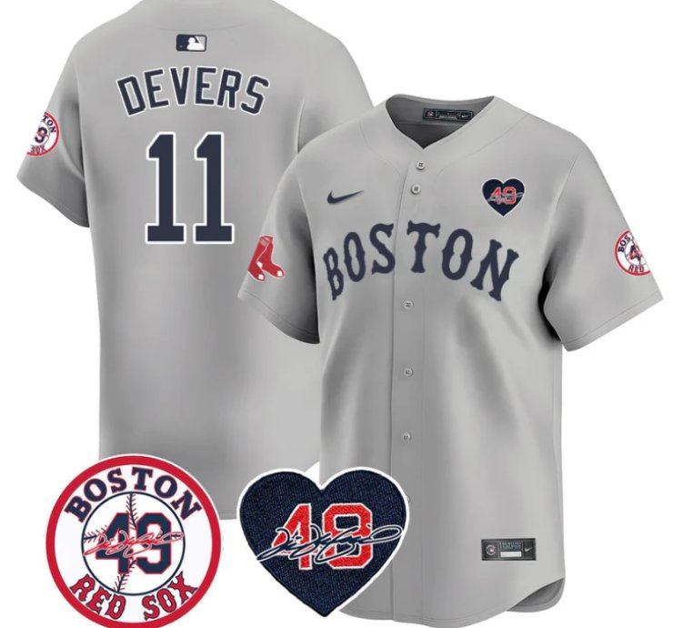 Rafael Devers Jersey 11 Boston Red Sox Tim Wakefield Memorial Patch Stitched Gray