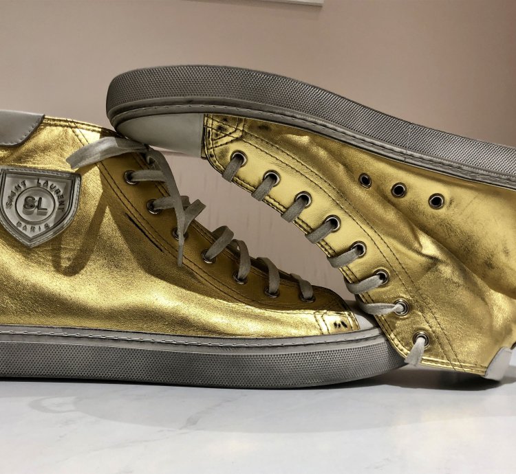 Saint Laurent Bedford Distressed Sneakers Gold