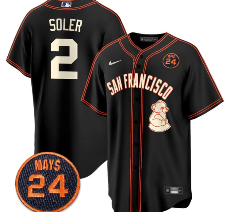 Jorge Soler Jersey 2 San Francisco Giants 24 Willie Mays Patch 2024 Vapor Premier Black Limited