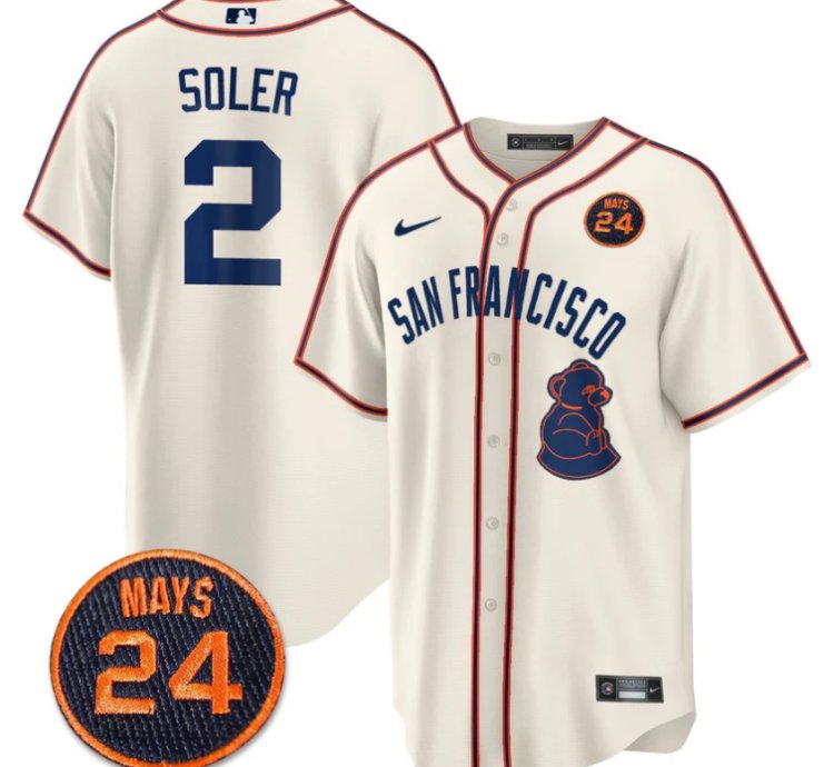 Jorge Soler Jersey 2 San Francisco Giants 24 Willie Mays Patch 2024 Vapor Premier Cream