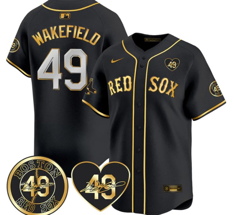 Tim Wakefield Jersey 49 Boston Red Sox Tim Wakefield Memorial Patch Stitched Black Gold