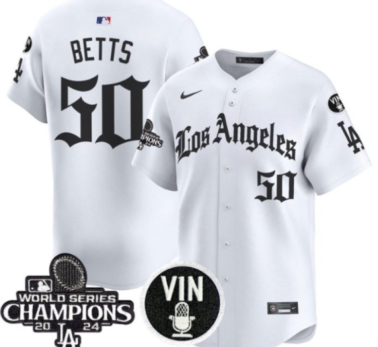 Mookie Betts Jersey 50 Dodgers 2025 La Gothic Style Vapor Premier Limited Stitched White