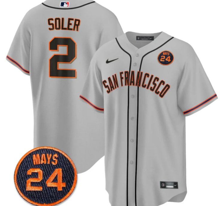 Jorge Soler Jersey 2 San Francisco Giants 24 Willie Mays Patch 2024 Vapor Premier Gray