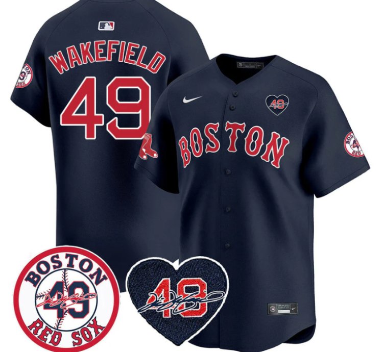 Tim Wakefield Jersey 49 Boston Red Sox Tim Wakefield Memorial Patch Stitched Navy