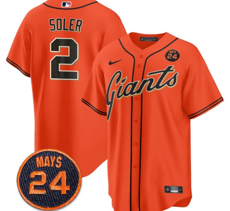 Jorge Soler Jersey 2 San Francisco Giants 24 Willie Mays Patch 2024 Vapor Premier Orange