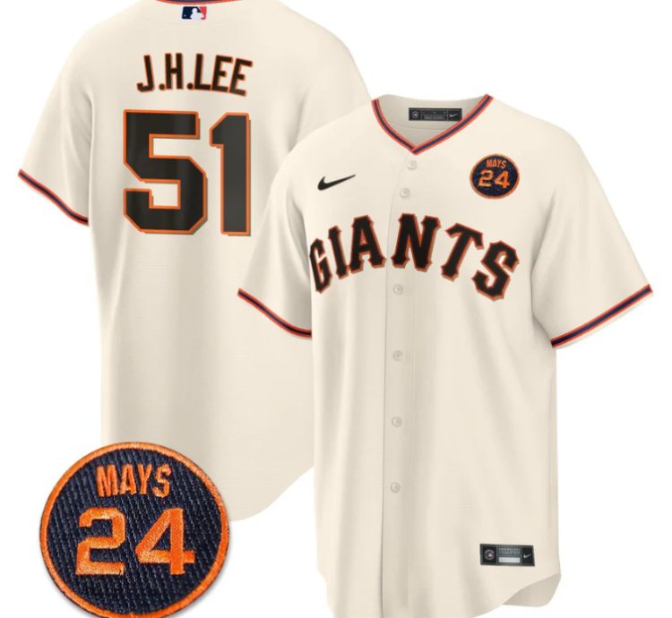 Jung-hoo Lee Jersey 51 San Francisco Giants 24 Willie Mays Patch 2024 Premier Cream Home