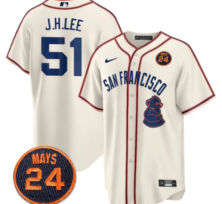 Jung-hoo Lee Jersey 51 San Francisco Giants 24 Willie Mays Patch 2024 Premier Cream