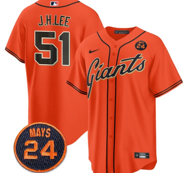 Jung-hoo Lee Jersey 51 San Francisco Giants 24 Willie Mays Patch 2024 Premier Orange
