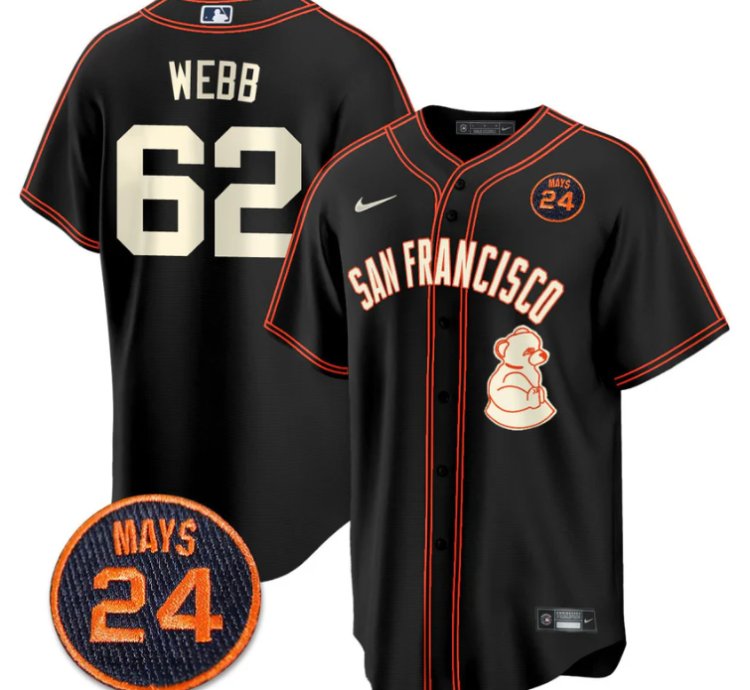 Logan Webb Jersey 62 San Francisco Giants 24 Willie Mays Patch 2024 Vapor Premier Black Limited