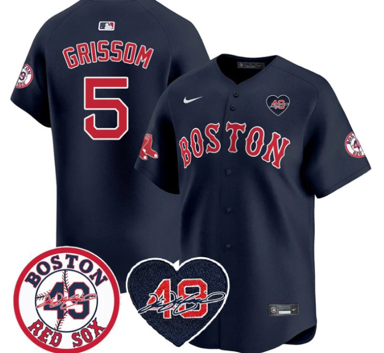 Vaughn Grissom Jersey 5 Boston Red Sox Tim Wakefield Memorial Patch Stitched Navy