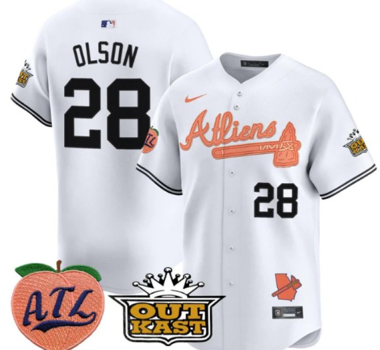 Matt Olson Jersey 28 Atlanta Braves Atliens Peach Vapor Premier Limited Stitched White