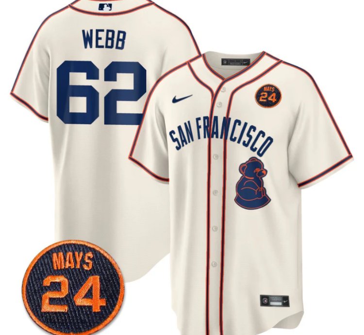 Logan Webb Jersey 62 San Francisco Giants 24 Willie Mays Patch 2024 Vapor Premier Cream