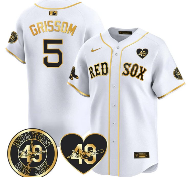 Vaughn Grissom Jersey 5 Boston Red Sox Tim Wakefield Memorial Patch Stitched White Gold