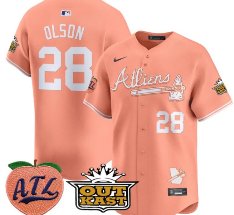 Matt Olson Jersey 28 Atlanta Braves Atliens Peach Vapor Premier Limited Stitched Peach