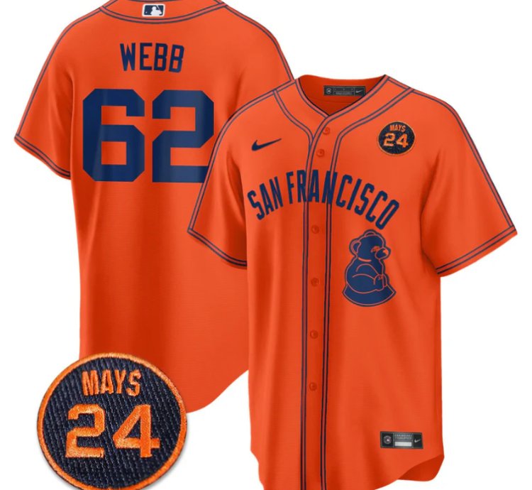 Logan Webb Jersey 62 San Francisco Giants 24 Willie Mays Patch 2024 Vapor Premier Orange Limited