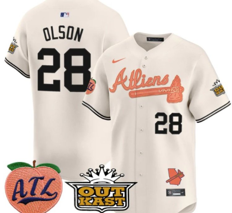 Matt Olson Jersey 28 Atlanta Braves Atliens Peach Vapor Premier Limited Stitched Cream