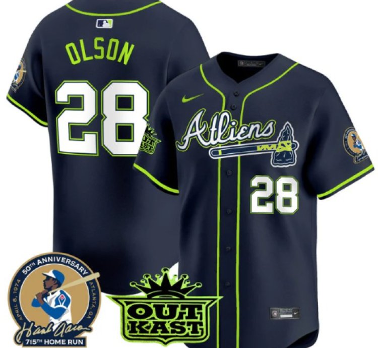 Matt Olson Jersey 28 Atlanta Braves Atliens Hank Aaron Patch Limited Stitched