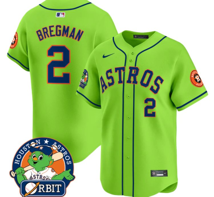 Alex Bregman Jersey 2 Astros Orbit Patch Vapor Premier Limited V2 Stitched Green