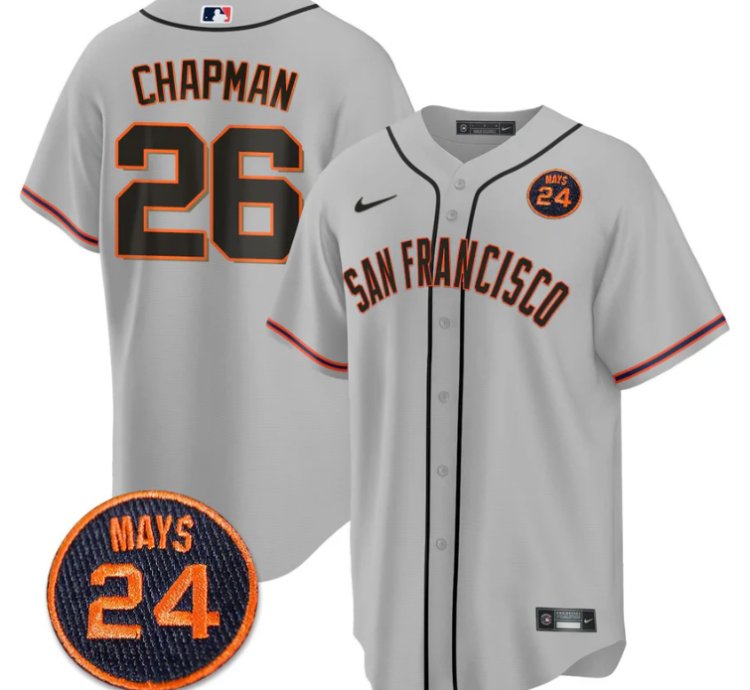 Matt Chapman Jersey 26 San Francisco Giants 24 Willie Mays Patch 2024 Vapor Premier Gray