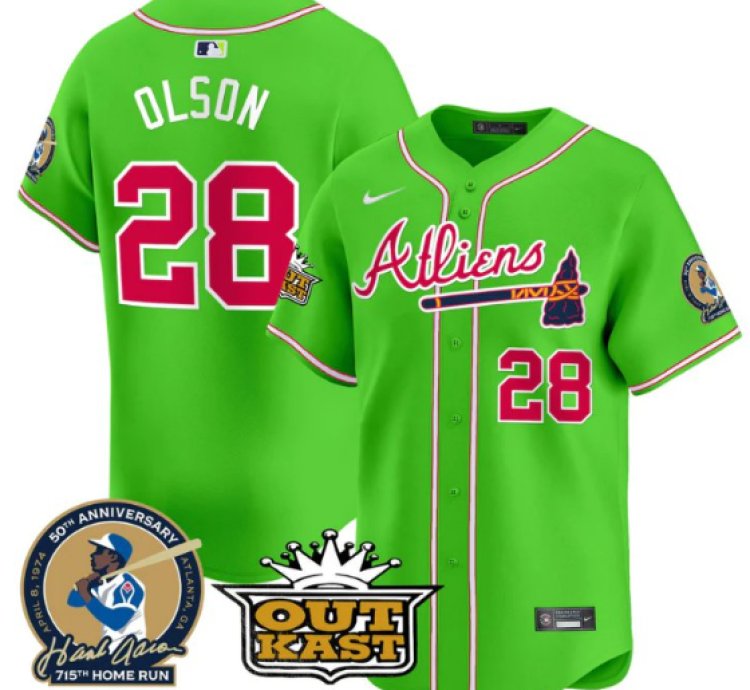Matt Olson Jersey 28 Atlanta Braves Atliens Hank Aaron Patch Bright