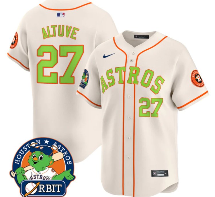 José Altuve Jersey 27 Astros Orbit Patch Vapor Premier Limited V2 Stitched Cream