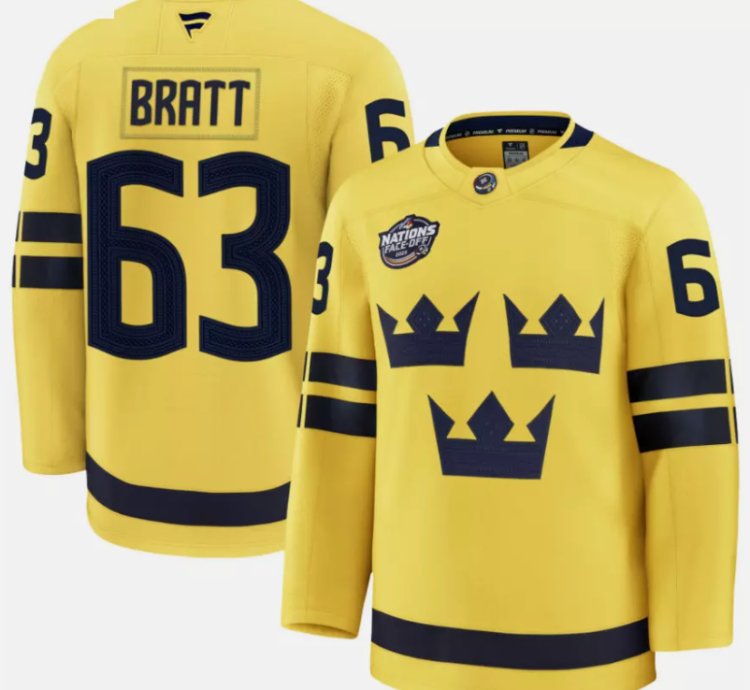 Jesper Bratt Jersey 63 Sweden Yellow 2025 4 Nations Face-off Stitched