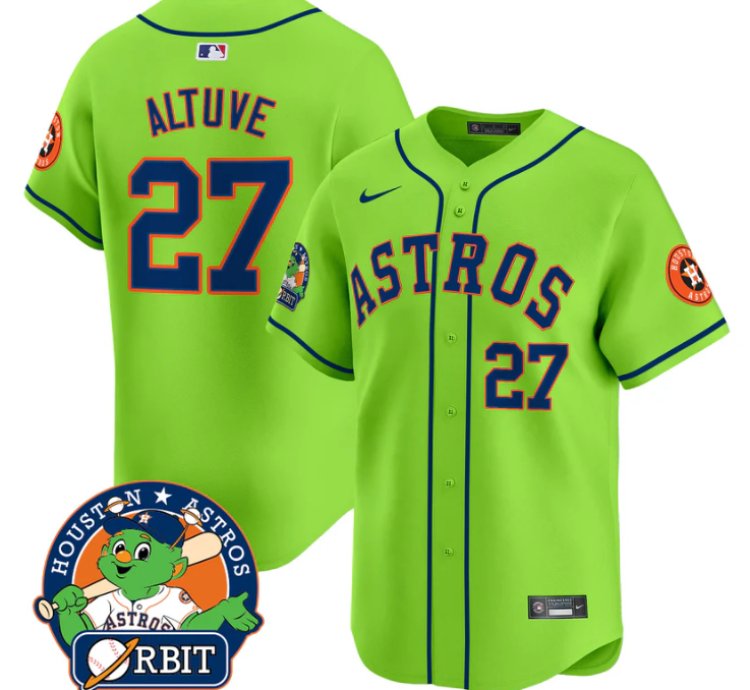 José Altuve Jersey 27 Astros Orbit Patch Vapor Premier Limited V2 Stitched Green
