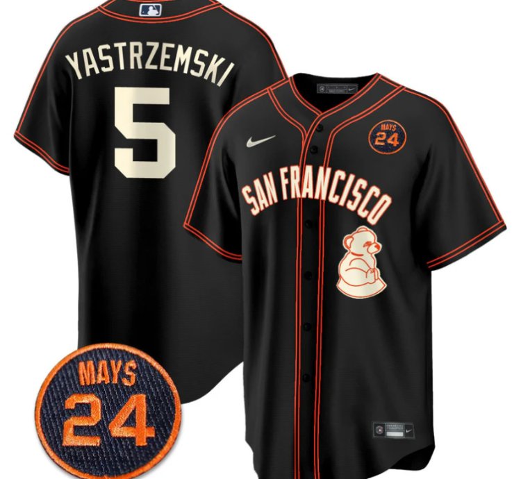 Mike Yastrzemski Jersey 5 San Francisco Giants 24 Willie Mays Patch 2024 Premier Black Limited