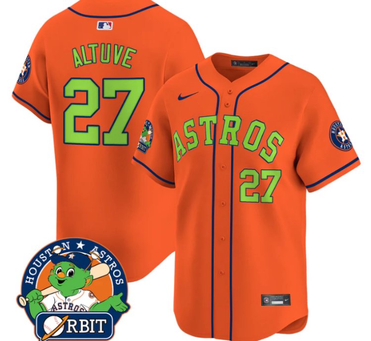 José Altuve Jersey 27 Astros Orbit Patch Vapor Premier Limited V2 Stitched Orange