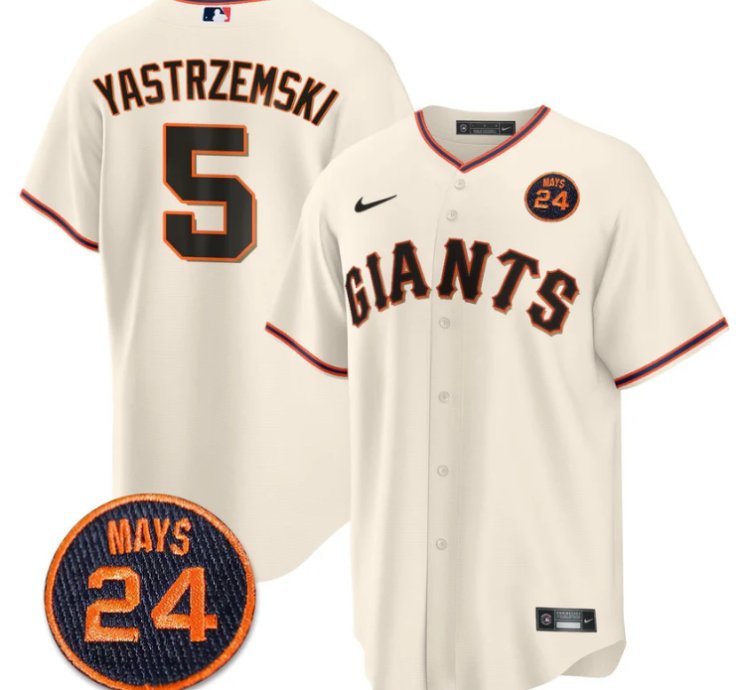 Mike Yastrzemski Jersey 5 San Francisco Giants 24 Willie Mays Patch 2024 Premier Cream Home