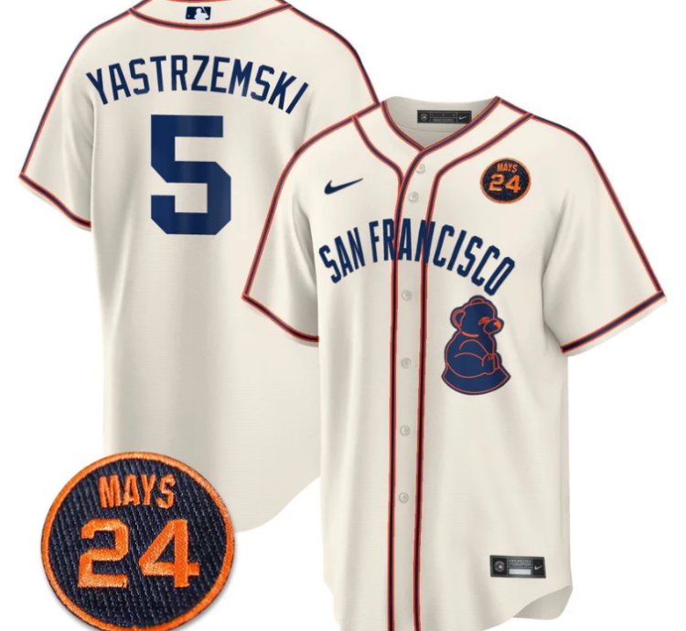 Mike Yastrzemski Jersey 5 San Francisco Giants 24 Willie Mays Patch 2024 Premier Cream