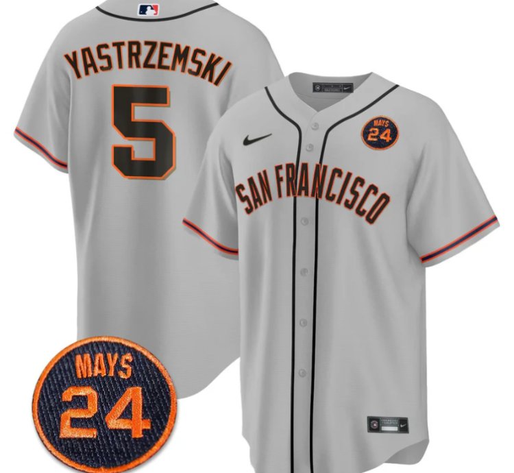 Mike Yastrzemski Jersey 5 San Francisco Giants 24 Willie Mays Patch 2024 Premier Gray
