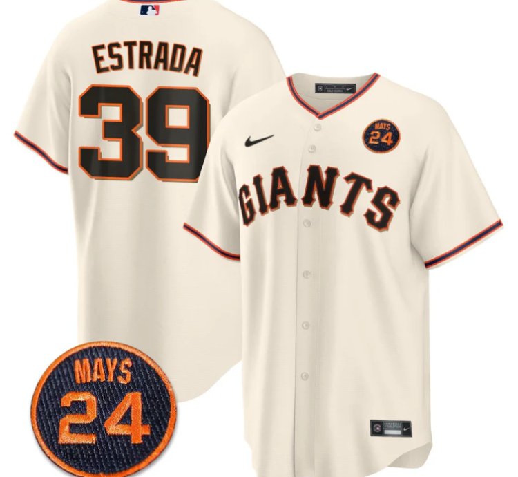 Thairo Estrada Jersey 39 San Francisco Giants 24 Willie Mays Patch 2024 Premier Cream Home