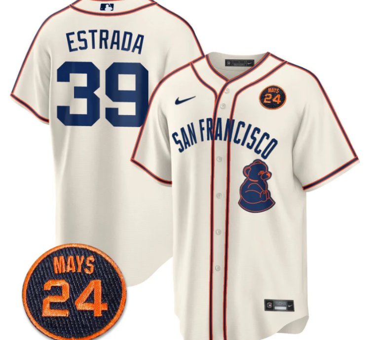 Thairo Estrada Jersey 39 San Francisco Giants 24 Willie Mays Patch 2024 Premier Cream