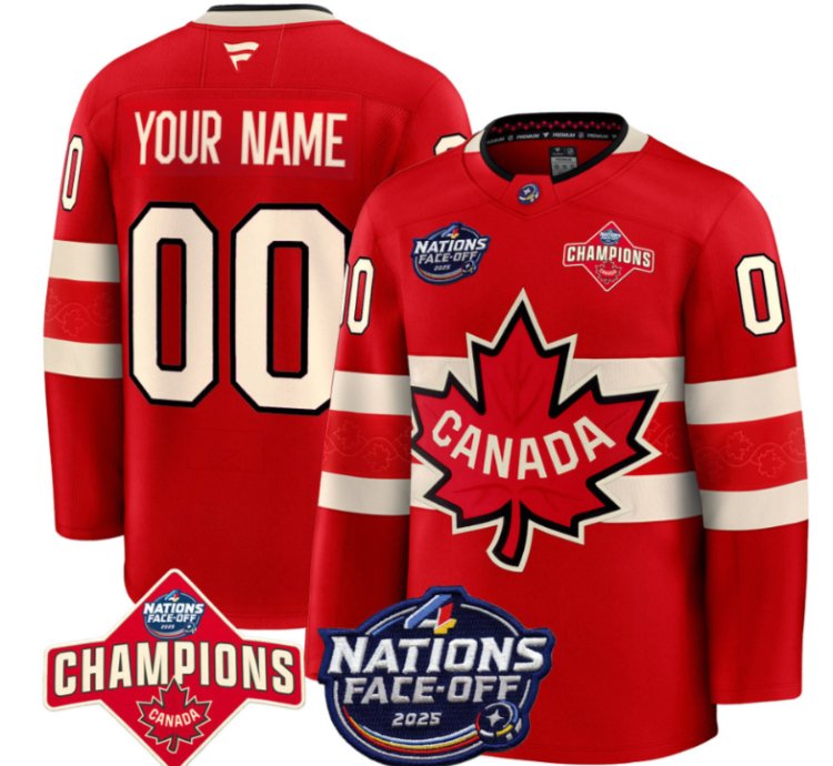 Mens Custom Canada Jersey 4 Nations Face-off 2025 Champions Patch Stitched Red