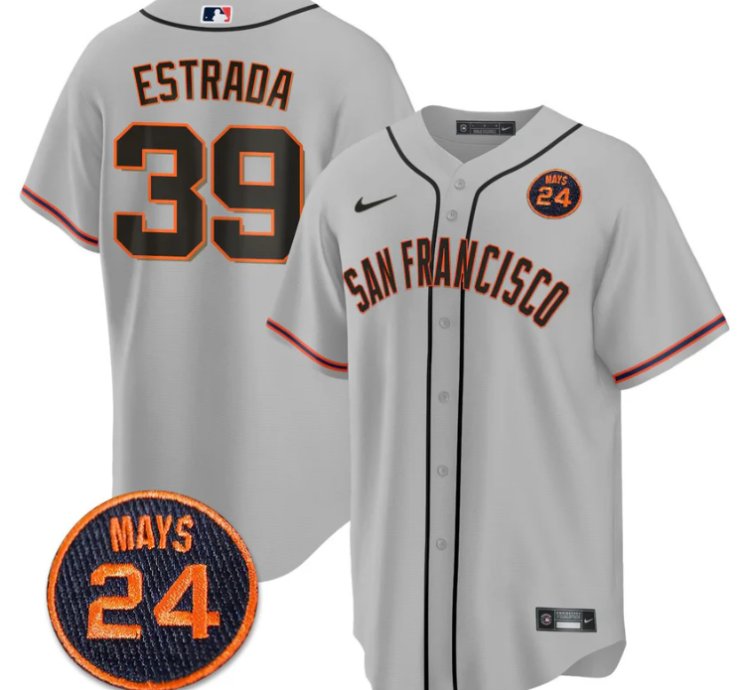 Thairo Estrada Jersey 39 San Francisco Giants 24 Willie Mays Patch 2024 Premier Gray