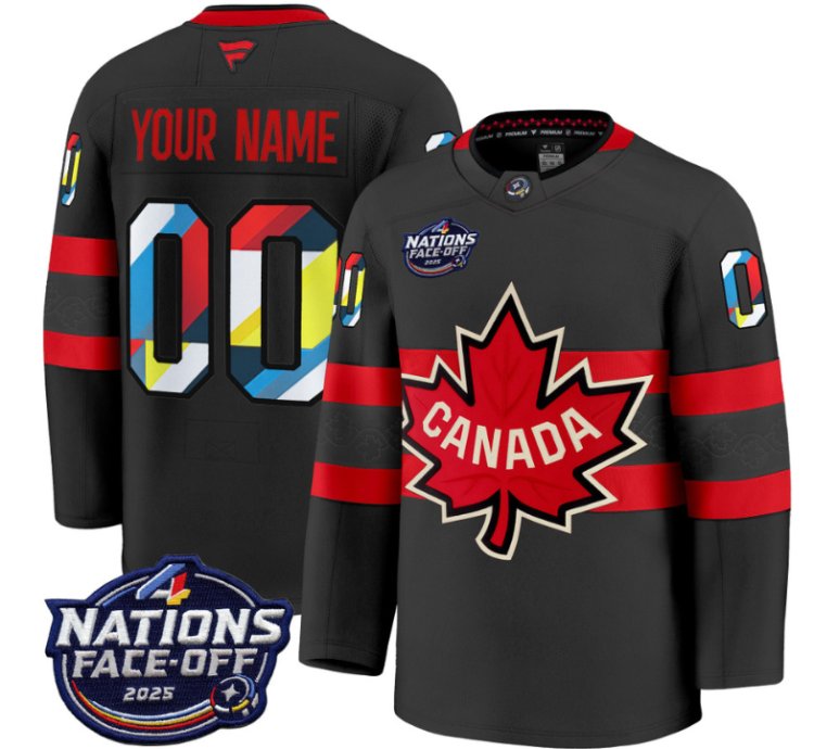 Mens Custom Canada Jersey 4 Nations Face-off 2025 Premium V2 All Stitched Black