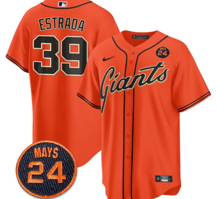 Thairo Estrada Jersey 39 San Francisco Giants 24 Willie Mays Patch 2024 Premier Orange