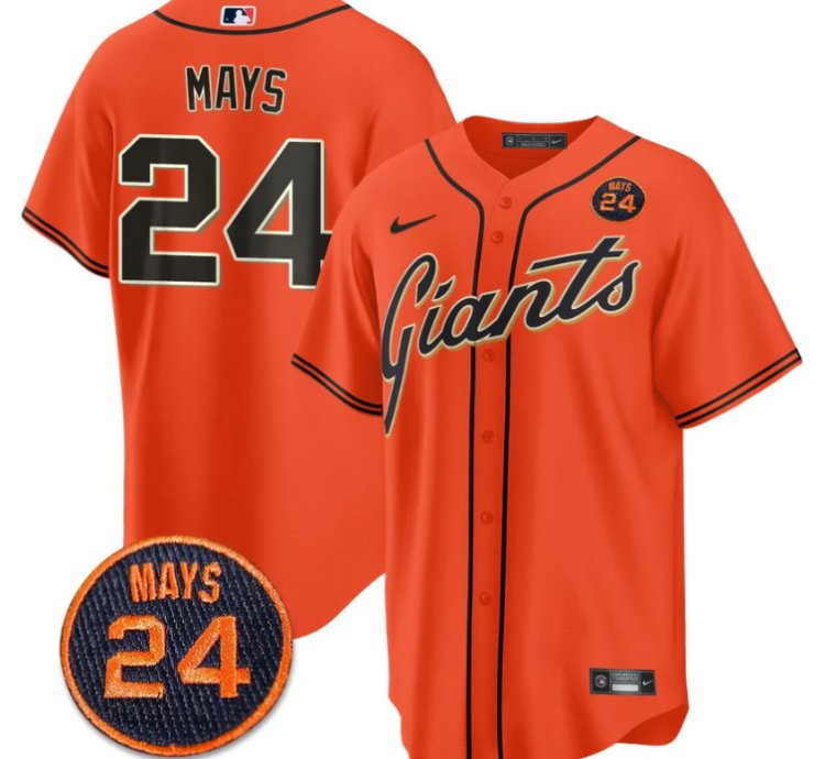 Willie Mays Jersey 24 San Francisco Giants 24 Mays Patch 2024 Vapor Premier Limited Orange