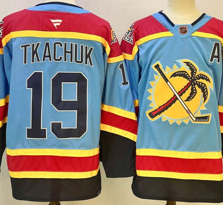 Custom Men Matthew Tkachuk Panthers Light Blue Jersey All Stitched