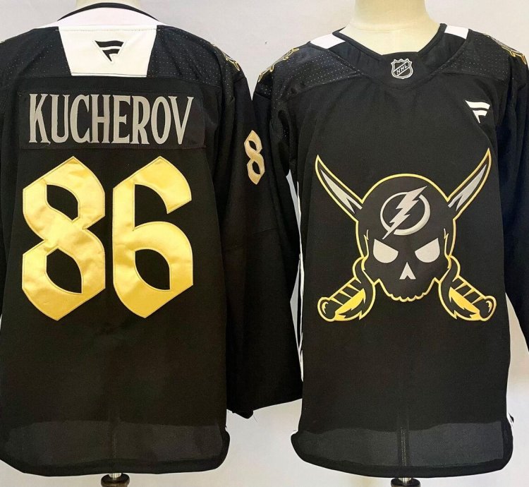 Custom Men Nikita Kucherov Lightning Black Jersey All Stitched