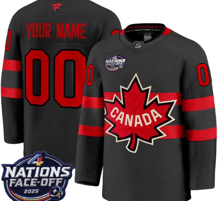 Mens Custom Canada Jersey 4 Nations Face-off 2025 Premium All Stitched Black