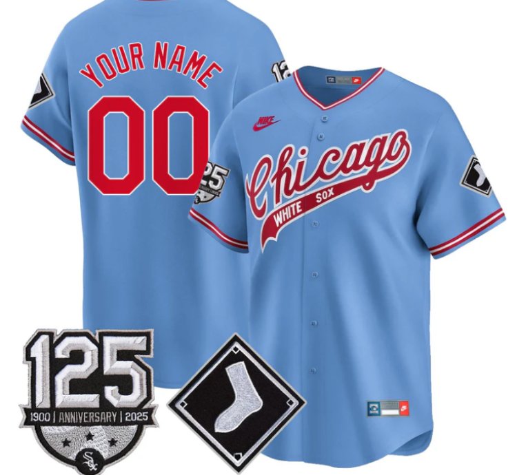 Custom Chicago White Sox Jersey Name Number 125th Anniversary Stitched Blue 1972