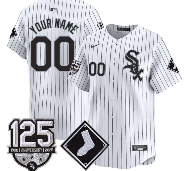 Custom Chicago White Sox Jersey Name Number 125th Anniversary Stitched White